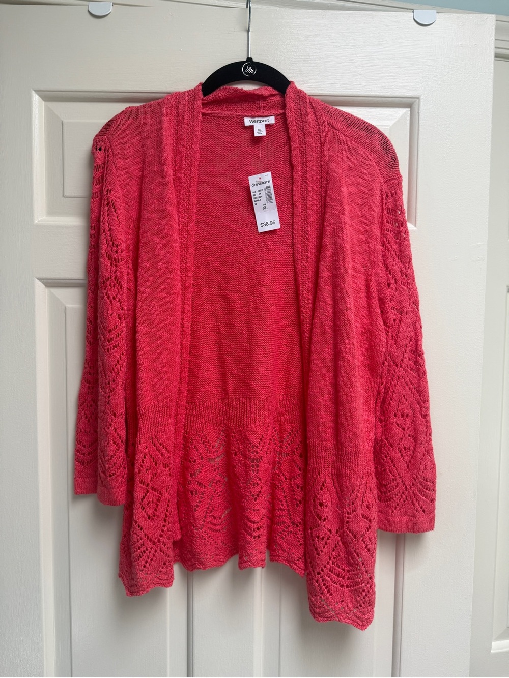 DressBarn Westport Coral Pink Open-Front Crochet-Hem Cardigan XL